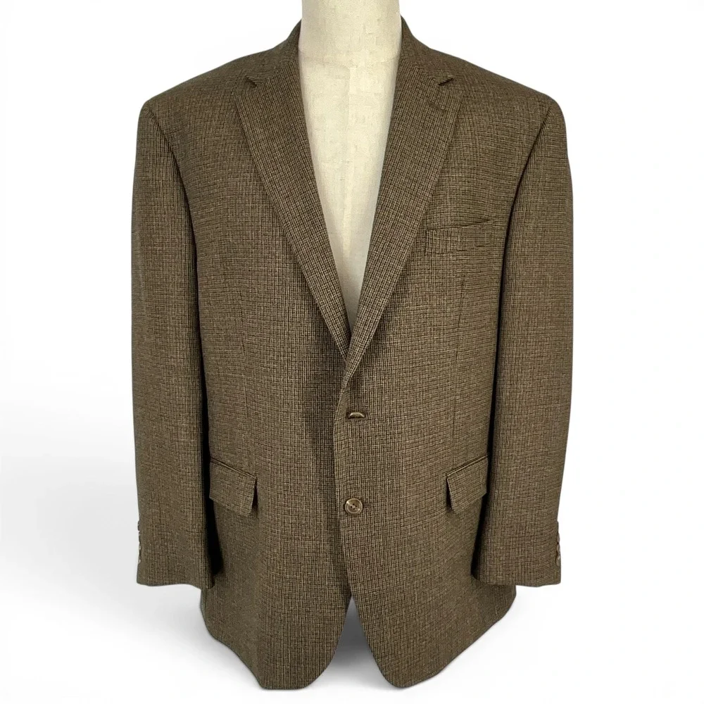 Chaps Est‎ 1978 Mens 46R Brown 100% Wool Micro Check 2 Button Blazer Sport Coat